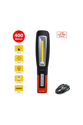Ceta Form R10-max02 Şarjlı Led Çalışma Lambası 400 Lümen Siyah