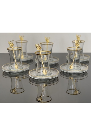 Çeyizci Çarşı Çay Set 18 Parça 6 Kişilik Japon Gülü Çay Kaşıklı Lav Gül Diğer