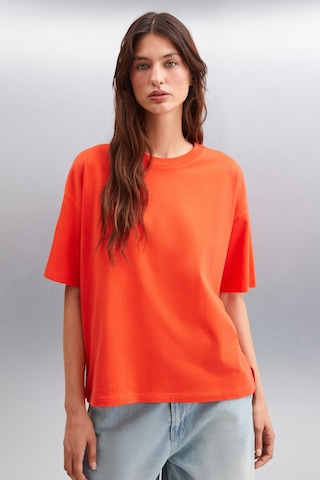 Grımelange Jemmy Kadın %100 Organik Pamuk Relaxed Fit Yırtmaçlı Yuvarlak Yakalı Kırmızı T-shirt Kırmızı