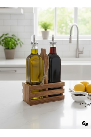 Ahşap Doğal 2li Set Yağdanlık Ve Sosluk Takımı Set Kiraz 1 Set Ahşap