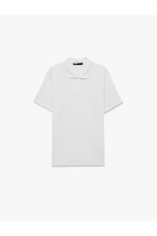 Koton Regular Fit Kısa Kollu Waffle Dokulu Yarım Fermuarlı Polo Yaka Tişört Beyaz 6sam10289mk