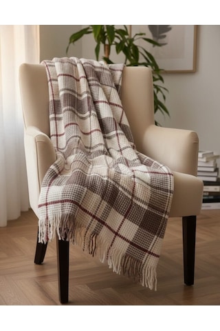 Dinarsu Cozy Life Pamuklu Skoç Tv Battaniyesi 130 X 170cm İnka Yeni Bordo Bordo Kahve