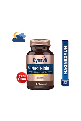Dynavit Mag Night 30 Tablet - Akşam / Gece Magnezyumu - Magnezyum Bisglisinat, Passiflora, Valerian, B6-uyku