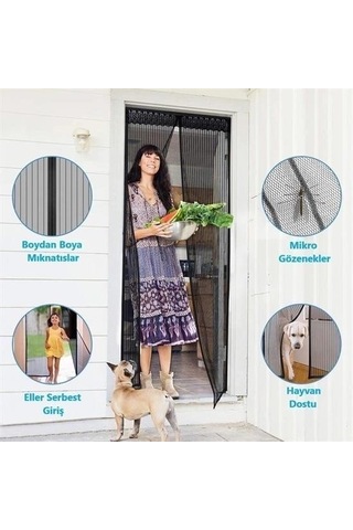 Büro Ev Ofis Yazlık İçin 90x210cm Manyetik Mıknatıslı Beyaz Kapı Pencere Sinekliği Tülü