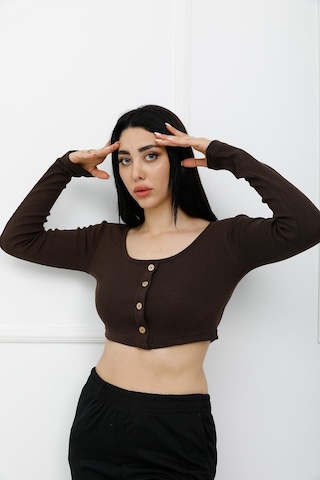 Modi Düğmeli Mini Crop Bady Kahve - P-020494 Altın - Siyah