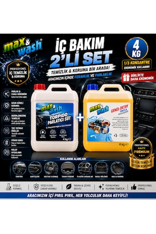 Max&wash 2'li İç Bakım Seti 4+4 Kg Torpido Parlatıcı Süt + Genel Detay Temizleyici Profesyonel Araç İçi Temizlik Ve Koruma Seti 0