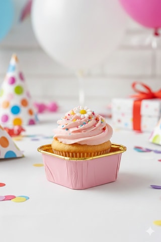 Pembe Cupcake Kapsülü İçi Metalize Gold 25'li - Pasta Ve Kek Sunum Kapsülü Diğer
