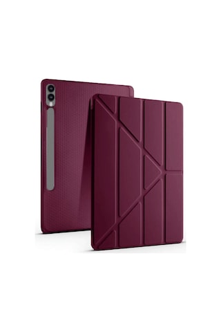 Galaxy Uyumlu X610 Tab S9 Fe Plus 12.4 Kılıf Kalemlikli Mars Tablet Kılıfı - Mürdüm Arka Kapak