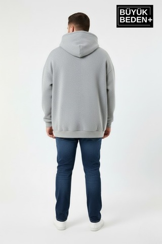 Süperlife Erkek Büyük Beden Brooklyn 1970 Baskılı Kapüşonlu İnce Sweatshirt Spr26bsw964 Açık Gri Melanj