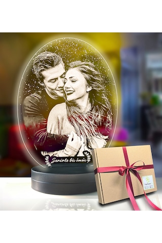 Kişiye Özel Oval Fotoğraflı 3d Model Led Gece Lamba