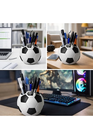 Futbol Topu Kalemlik Masaüstü Kalem Organizer Dekoratif Kalem Tutucu Ofis & Kalemlik Siyah - Beyaz