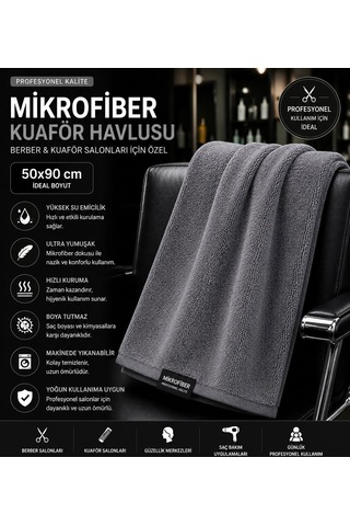 Naturıca Mikrofiber Havlu Kuaför Berber 6 Adet 50x90 Gri