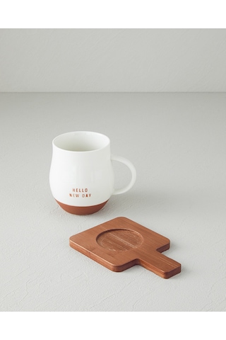 English Home Hello New Day New Bone China Bardak Altlıklı Kupa 450 Ml Beyaz Beyaz