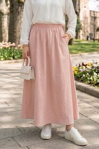 Bestenur Cepli Beli Lastikli Poplin Etek 1727 - Pembe