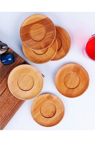 6 Adet Yuvarlak Bambu Çay Tabağı, Bardak Altlığı, Fincan Tabağı Bambu
