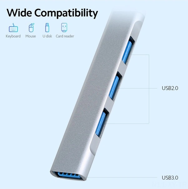 Tongxida Alüminyum 4-port Usb Hub: Type-c'den 1 Usb 3.0 + 3 Usb 2.0'a Çevirici, 8cm Kablo, Gümüş Renkli, Ev Ve Ofis Kullanımı