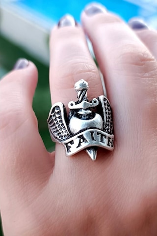 Kılıc Kanat Şekilli Gümüş Kaplama Ayarlanabilir Unisex Yüzük El Y - 553484958 Çok Renkli