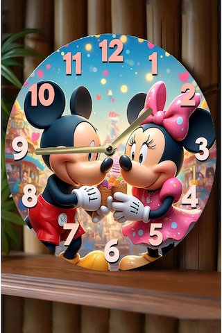 Kututr Mickey & Minnie Temalı Renkli Mdf Duvar Saati 3d Görünümlü Sessiz Mekanizmalı 2d Hd Baskı Sdw242,s