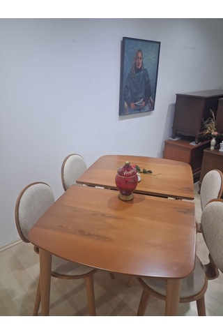 Masa Sandalye 90643 Retro Ayak Model Kayın Retro Açılır Parlak Açık Ceviz Tabla Kahverengi