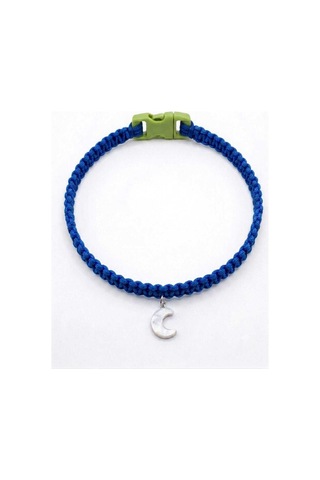 Lacivert El Örgüsü Makrome Kedi Tasması 27 Cm - Ay Figürlü Charm Şık Kedi Boyun Tasması