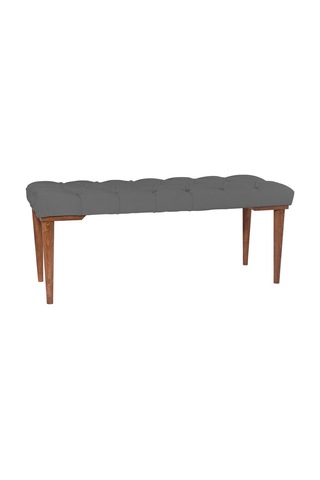 Gazzini Classic Retro Gürgen Ayak Chester Model Kapitoneli Gri Puf Bench - Ceviz Ayak