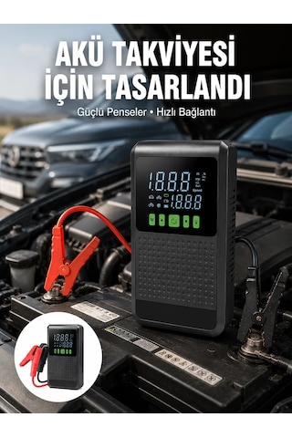4'ü 1 Arada Jump Starter Hava Kompresörü Powerbank Led Fener Dijital Ekran Sos Mh-hs6324-7070