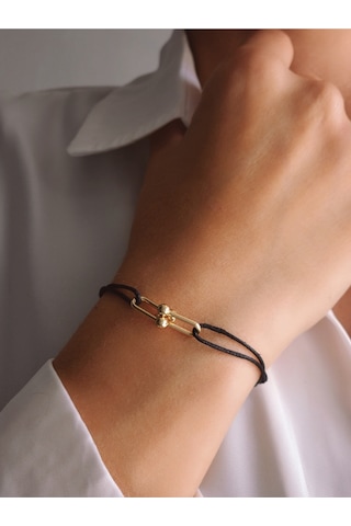Tiffany Model Deri İpli El Yapımı Gold Siyah Renkli Bileklik Siyah