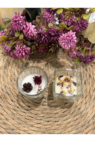 2'li Set Kokulu Mum, Kare Ve Silindir Mum, Çiçek Kokulu, Beyaz, 5 X 5-7 Cm Diğer