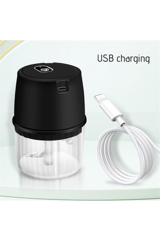 Elektrikli Sarımsak Doğrayıcı, Şarj Edilebilir, Taşınabilir Kablosuz Gıda Doğrayıcı Siyah
