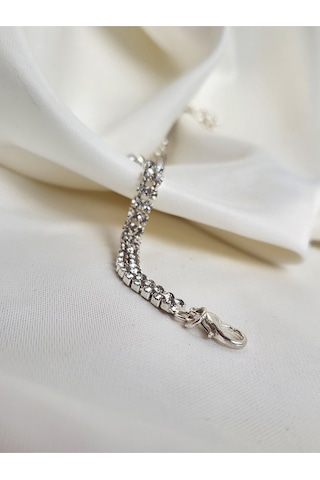 İki Sıralı Kristal Su Yolu Silver Gümüş Renk Bileklk Silver