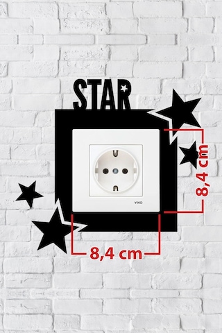 Star Yazılı Yıldız Tasarım Priz Çerçevesi İç Ölçü 8,4x8,4 Cm Dekoratif Priz - Anahtar Çerçevesi