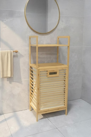 Digithome Bambu Eco-lıte Basıc Kirli Sepetli 2 Raflı Banyo Düzenleyici Çamaşır Sepeti Db-0031 Kahverengi