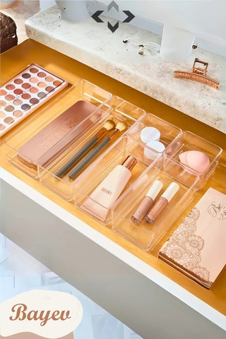 Bayev 3 X Lv 216 18 Parça Ayarlanabilir Çekmece Içi Düzenleyici Set Takı Makyaj Kutusu Kalem Organizeri
