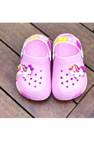 Kız Çocuk Unicorn Figürlü Kaydırmaz Taban Terlik Sandalet Pembe