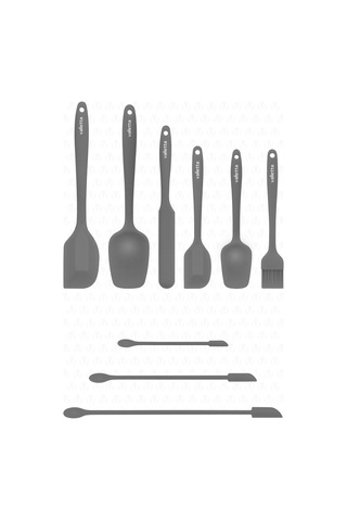 Valletta Drongo Kavanoz Sıyırıcılı Silikon Spatula Seti 9 Parça Gri