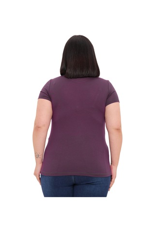 Disentis Büyük Beden Bisiklet Yaka Kısa Kollu Viskon Mürdüm Body Mürdüm