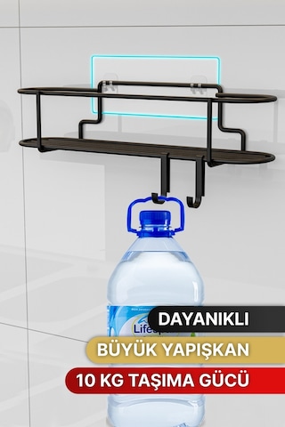 Bino Baharatlık Lüks Metal Siyah Mutfak Rafı Banyo Rafı Yapışkanlı Kancalı Tasarım Tuzluk Askılık Çok Renkli