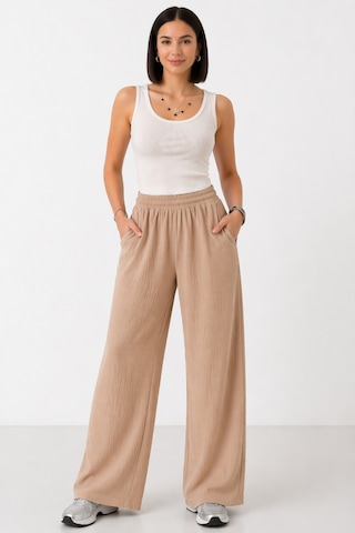 Trend Alisse Beli Lastikli Cepli Bol Paça Kadın Pantolon Vizon Camel - Vizon