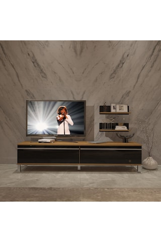 Decoraktiv Eko 4 Mdf Std Krom Ayaklı Tv Ünitesi Tv Sehpası Pera - Siyah
