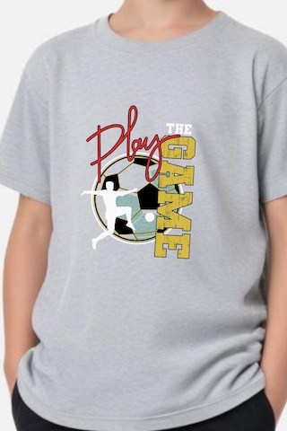 Panios Kids Play Game Baskılı Erkek Çocuk Kısa Kollu Yuvarlak Yaka T-shirt Gri