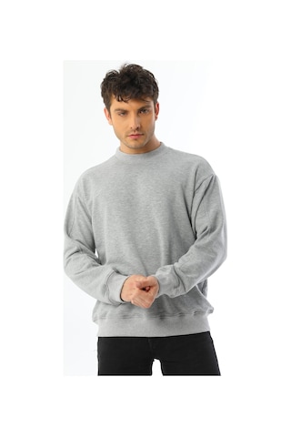 Kallima Gri Oversize 3 İplik Bisiklet Yaka Erkek Sweatshirt Gri