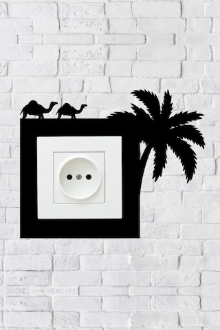Palmiye Deve Tasarım Priz Çerçevesi İç Ölçü 8,4x8,4 Cm Dekoratif Priz Süsü Ve Anahtar Çerçevesi
