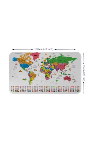 Eğitici - Öğretici Dünya Ve Türkiye Haritası Çocuk Odası Duvar Sticker-60x105-3885 Çok Renkli