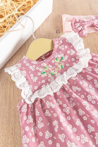 Babymod Çiçek Desenli Bandanalı 3'lü Kız Bebek Elbiseli Takım 001