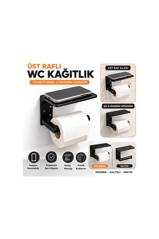 Üst Raflı Tuvalet Kağıdı Askılığı Telefon Koyulabilir Wc Kağıtlık Sert Plastik Duvar Tipi Çok Renkli