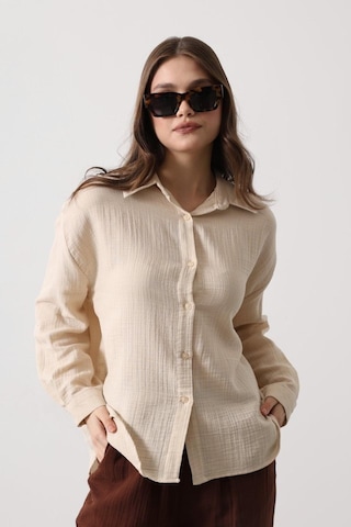 Müslin Uzun Kol Gömlek - Bej Bej