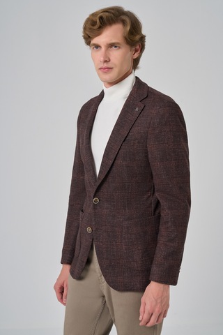 Morven Erkek Kahve Örme Trend Kareli Slim Fit Mono Yaka Ceket 26ms002007400 Kahve