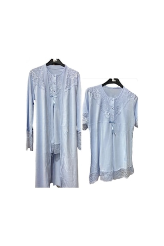 Nehirsel 3022 Mavi Hamile Lohusa 3 Lü Pijama Sabahlık Tk