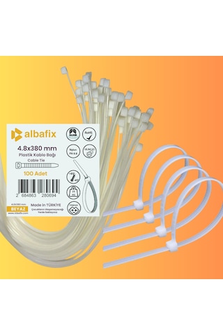 4.8x380 Mm Şeffaf Beyaz Plastik Kablo Bağı Klipsi Cırt Kelepçe 100 Adet