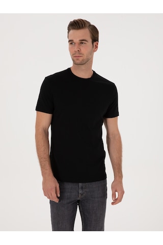 Siyah Slim Fit %100 Pamuk Bisiklet Yaka Basic T-shirt